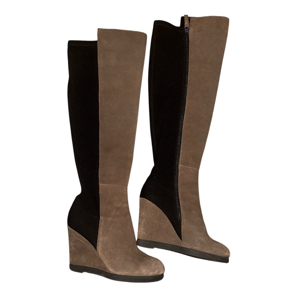 14th &‎ Union Two-Tone Suede Over-the-Knee Wedge Boots - Taupe & Black Size 7
